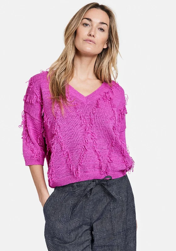 Gerry Weber Fringed Detail Jumper, Pink Casual Formal Business