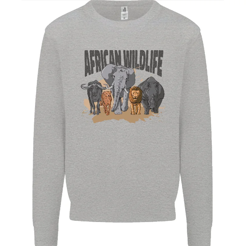 African Wildlife Elephant Lion Rhino Safari Mens Sweatshirt Jumper Hoodie with Pattern Geometric Abstract