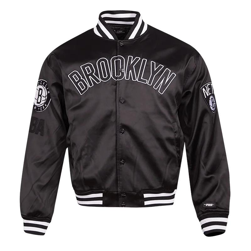 NBA BROOKLYN NETS CITY JACKET (BLACK) Faux Fur Fabric Real Fur Fabric Shearling Fabric