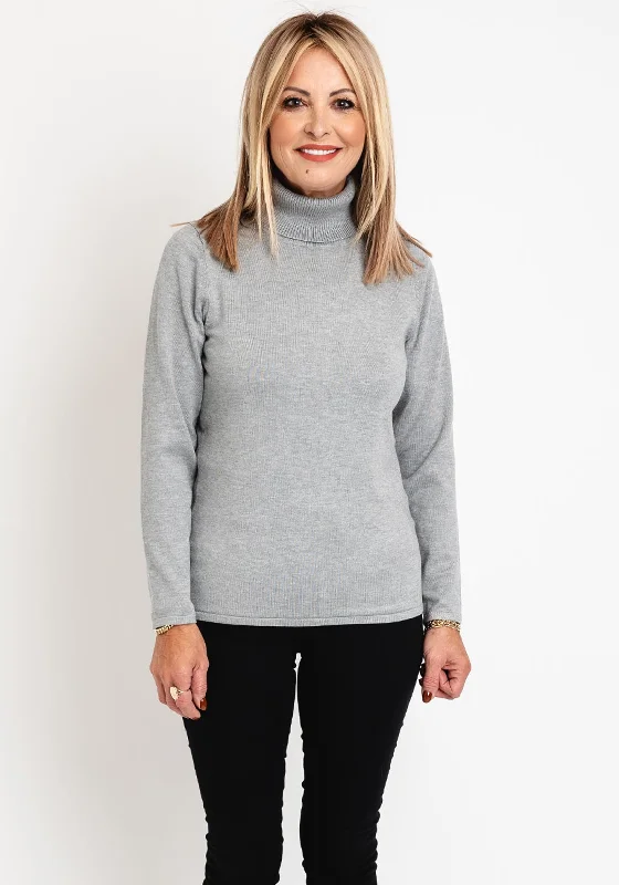 Micha Polo Neck Sweater, Grey Spandex Rayon Corduroy