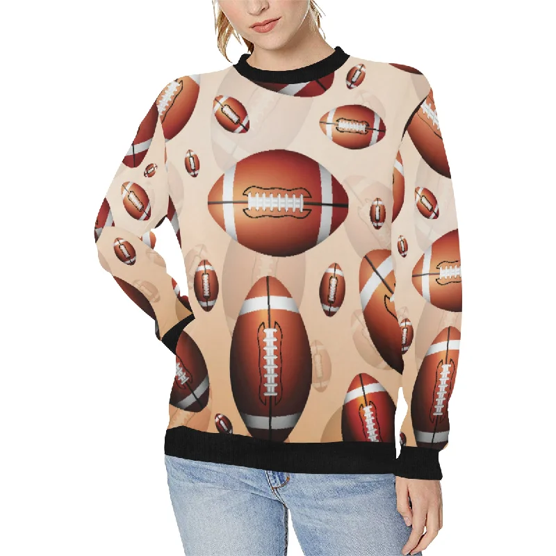 American football ball design pattern Women's Crew Neck Sweatshirt Hoodie with Ribbed Cuffs Snug Fit Comfort