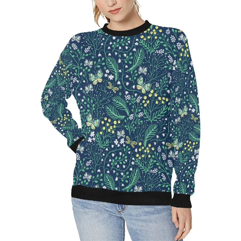 butterfly leaves pattern Women's Crew Neck Sweatshirt Hoodie with Magnetic Closure Innovative Modern