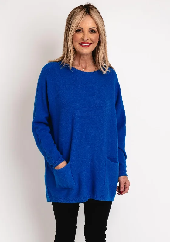 Natalia Collection One Size Knit Relaxed Sweater, Royal Blue Fitted Slim Tailored