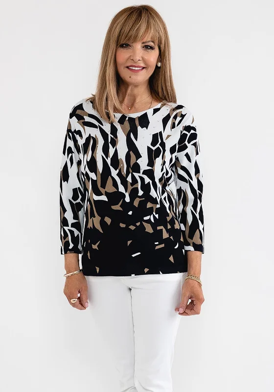 Anonymous Rhinestone & Abstract Print Sweater, Navy Multi Mesh Blend Leather Blend Suede Blend