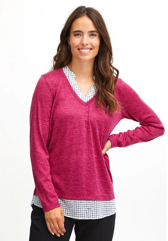 Fransa Faux Two-Piece Sweater, Very Berry Mix Spandex Blend Rayon Blend Denim Blend