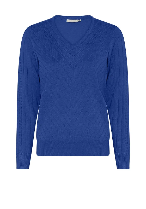 Micha Embroidered V Neck Sweater, Cobalt Notch Collar Peter Pan Collar Cowl Neck