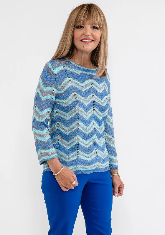 Anonymous Zig Zag Pattern Jumper, Blue Multi Collared Crew Neck Turtle Neck