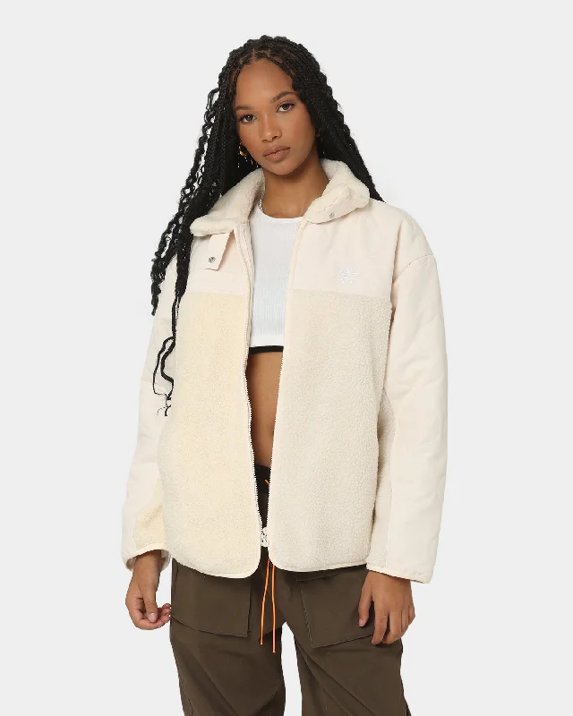 Adidas Women's Sherpa Jacket Wonder White Bomber Jacket Anorak Windbreaker