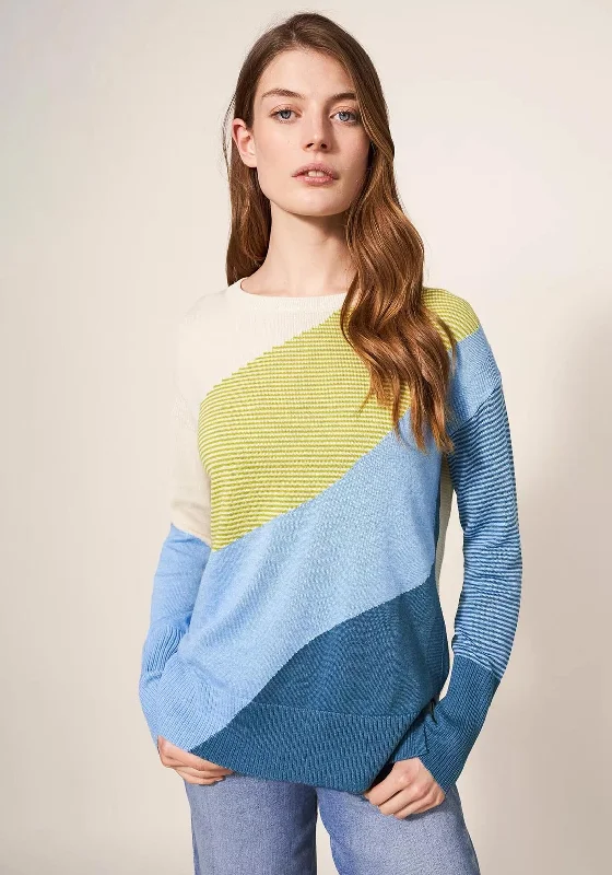 White Stuff Olive Colour Block Sweater, Blue Multi Elegant Classic Vintage