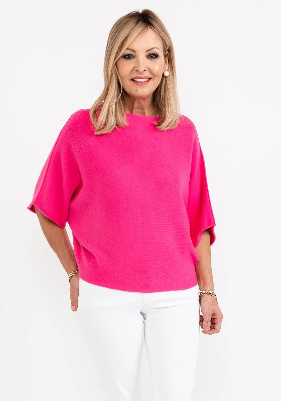 d.e.c.k By Decollage One Size Batwing Sweater, Fuchsia Iron Safe Non-Iron Wrinkle Free