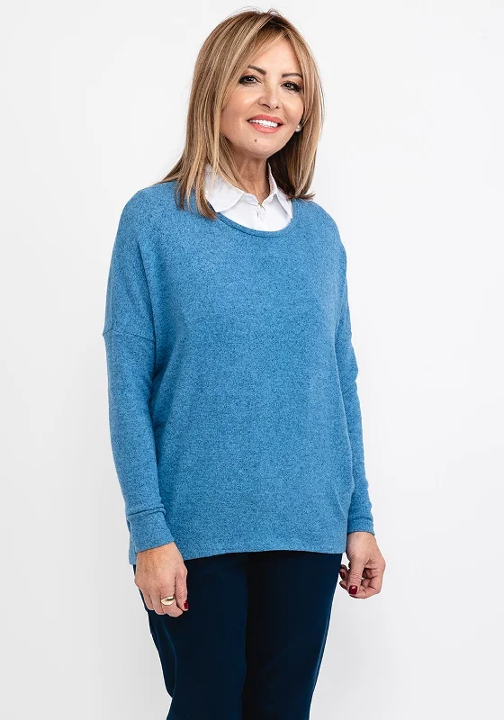 Soyaconcept Oversize Fine Knit Sweater, Azure Blue Mesh Sweater Canvas Denim