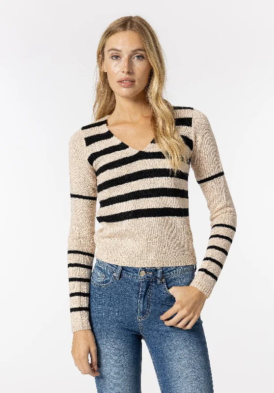 Tiffosi Striped Knit Sweater, Beige & Black Mesh Sweater Canvas Denim