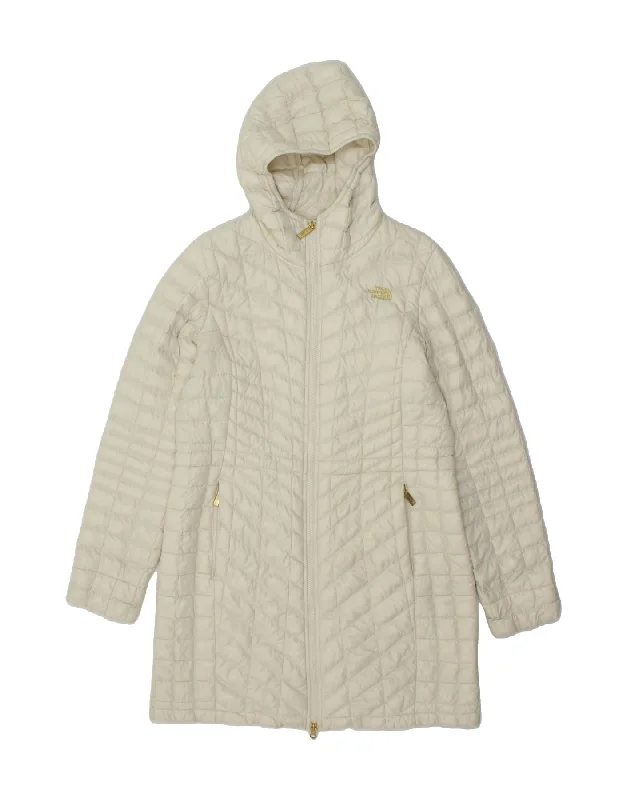 THE NORTH FACE Womens Hooded Padded Coat UK 16 Large Off White Polyester Quilted Jacket Anorak Windbreaker