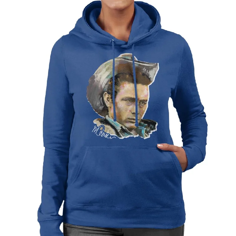 Sidney Maurer Original Portrait Of James Dean Cowboy Hat Women's Hooded Sweatshirt Hoodie with Stripes Bold Sporty