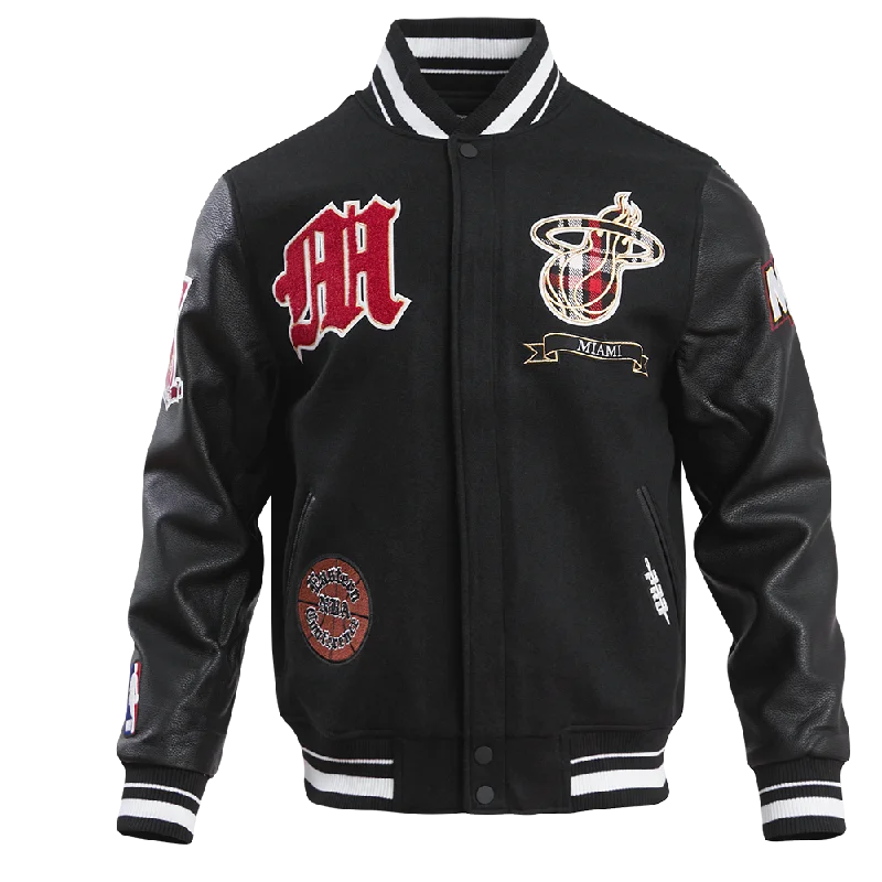 The Pro Standard Premium NBA Miami Heat Pro Prep Wool Varsity Jacket Cotton Fabric Linen Fabric Terry Fabric