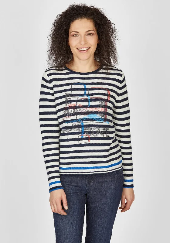 Rabe Stripes & Fade Print Sweater, Navy Multi Lace Blend Ribbed Blend Corduroy Blend