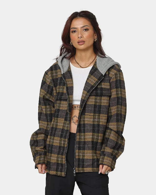 Club Paradise Flannel Jacket Plaid Welt Pockets Slit Pockets Flap Pockets