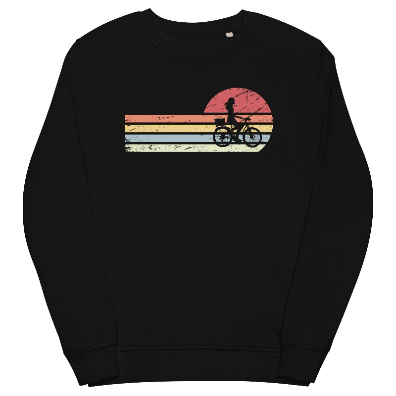 Sonne und Retro Linies - Frau Radfahren - Unisex Premium Organic Sweatshirt Hoodie with Half-Zip Sporty Casual