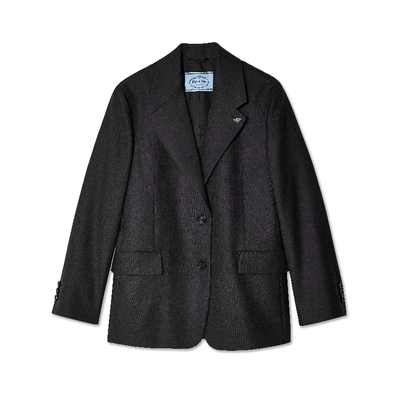 Prada - Women's Gabardine Lana Giacca Jacket - (Anthracite) Front Pockets Side Pockets Patch Pockets