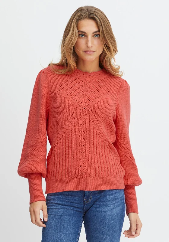 Fransa Cable Knit Jumper, Coral Spandex Blend Rayon Blend Denim Blend