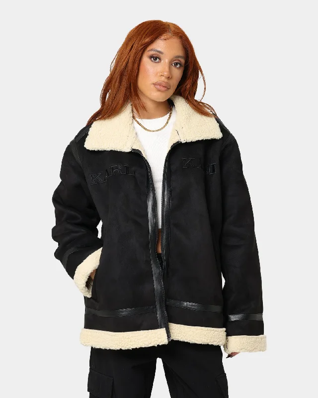 Karl Kani Retro Faux Shearling Jacket Black Nylon Jacket Polyester Jacket Spandex Jacket