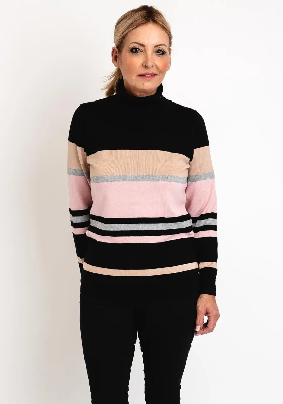 Micha Roll Neck Stripe Knit Sweater, Multi Zippered Front Buttoned Front Snap Front