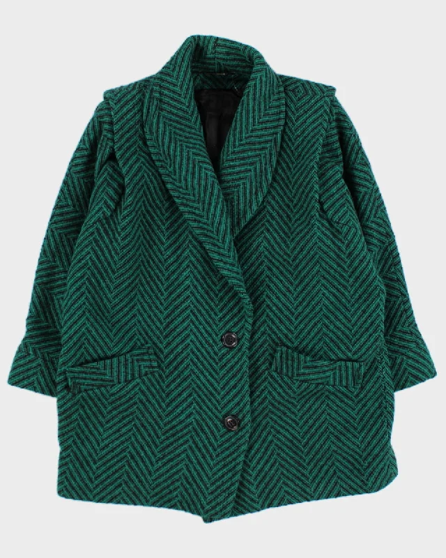 Vintage 80s Collection Elegante Thick Green Coat - L Jersey Tulle Batik