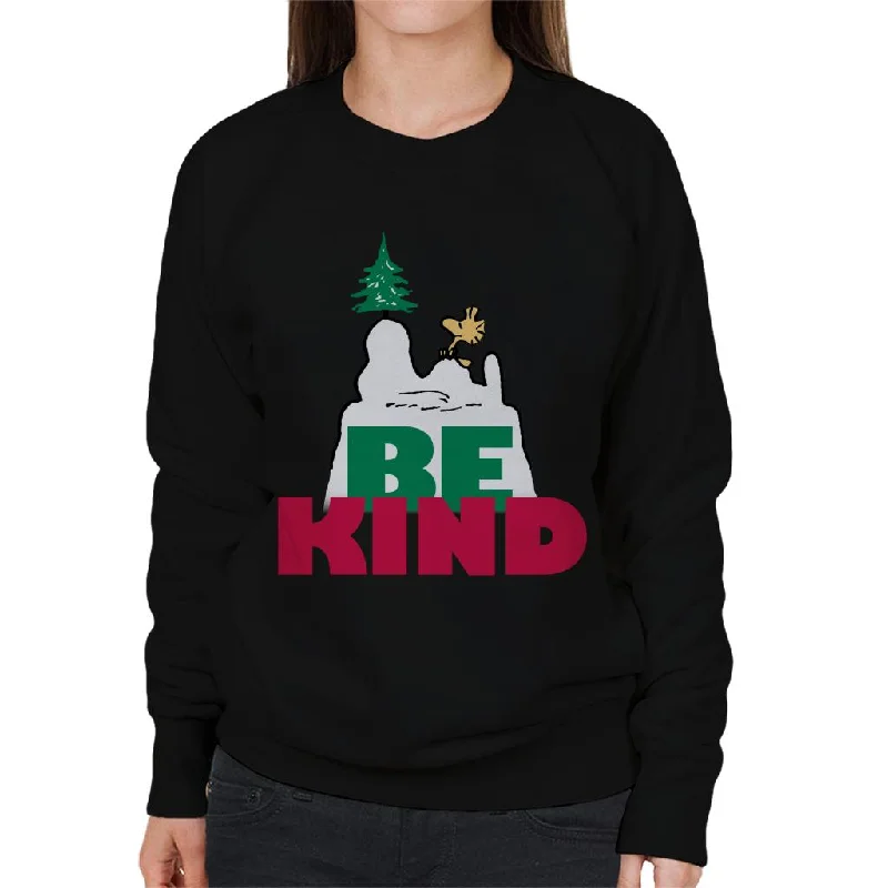 Peanuts Woodstock On Snow Mountain Be Kind Women's Sweatshirt Hoodie with Earth Tones Natural Calm