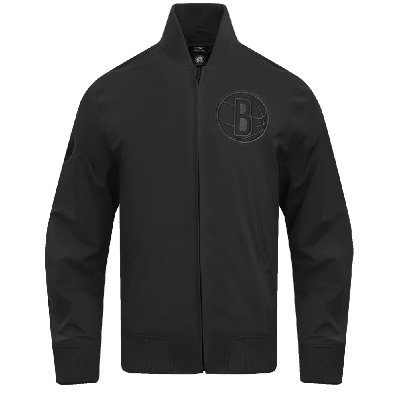 NBA BROOKLYN NETS NEUTRAL TWILL JACKET (BLACK) Front Pockets Side Pockets Patch Pockets