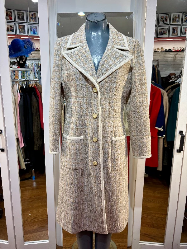 60’s Light Beige Pattern Double Breasted Coat By Buttle Knit Satin Silk Chiffon