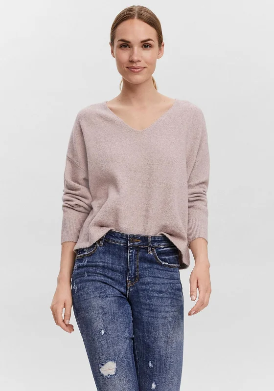 Vero Moda Doffy V-Neck Fine Knit Sweater, Woodrose Rayon Fabric Velvet Fabric Corduroy Fabric