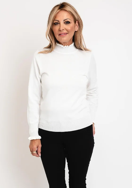 Micha Frilled High Neck Sweater, White Thin Thick Dense