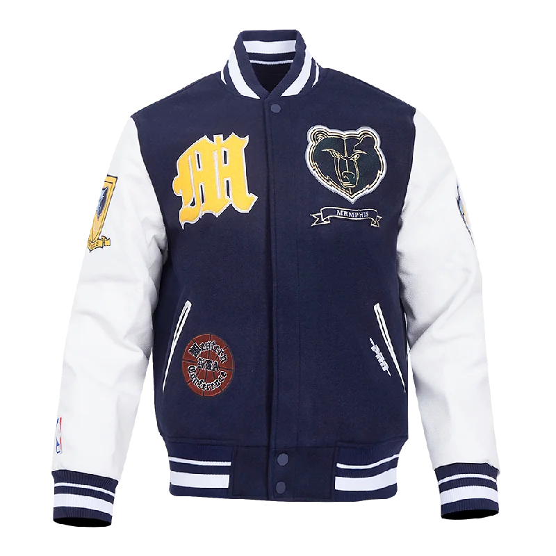 NBA MEMPHIS GRIZZLIES PRO PREP WOOL VARSITY JACKET (MIDNIGHT NAVY/WHITE) Insulated Jacket Fitted Jacket Loose Jacket