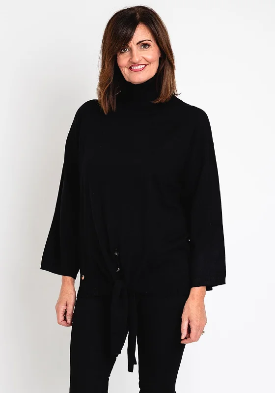 Natalia Collection One Size Tie Detail Sweater, Black Boxy Sweater Fitted Sweater A-Line