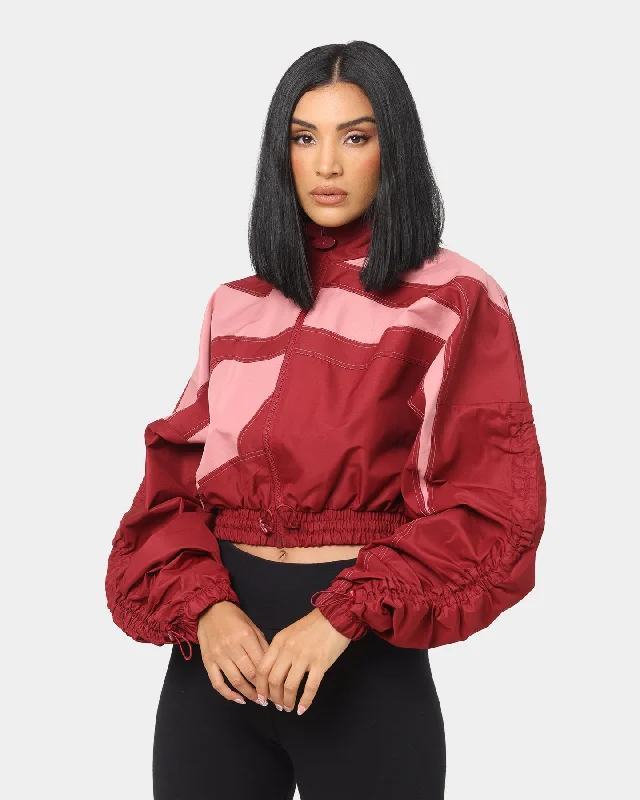 Reebok Women's Cardi B X Reebok Woven Satin Jacket Red Zippered Jacket Buttoned Jacket Snapped Jacket