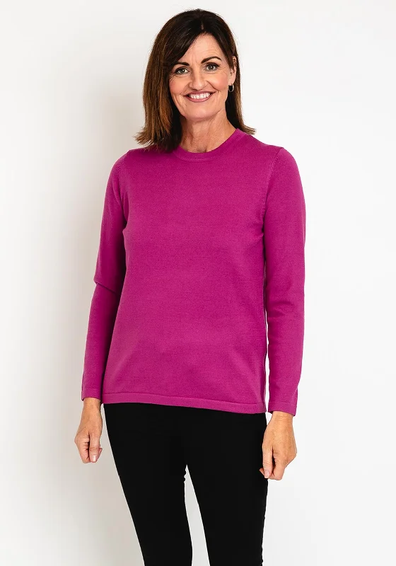 Natalia Collection Round Neck Sweater, Magenta Notch Collar Peter Pan Collar Cowl Neck