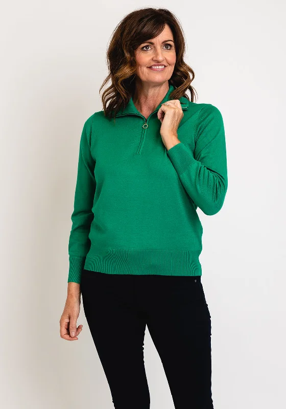 Micha Zip Funnel Neck Sweater, Green Toggled Drawstring Belted