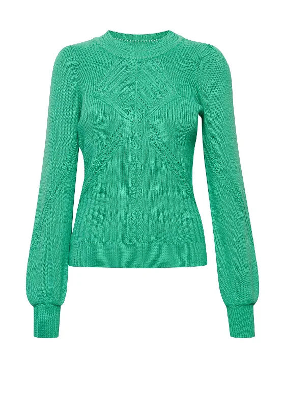 Fransa Cable Knit Jumper, Emerald Cashmere Blend Cotton Blend Poly Blend