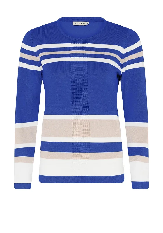 Micha Stripe Pattern Sweater, Royal Blue & Sand Striped Floral Plaid