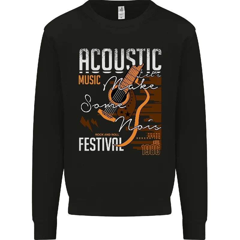 Acoustic Music Country & Western Guitar Mens Sweatshirt Jumper Hoodie with Hem Patch Decorative Personalized