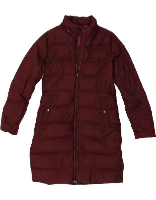 POLO RALPH LAUREN Womens Padded Coat UK 14 Medium Burgundy Polyester Satin Silk Chiffon