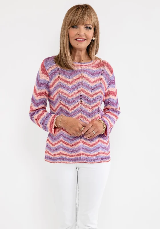 Anonymous Zig Zag Pattern Jumper, Purple & Pink Polka Dot Checkered Tartan