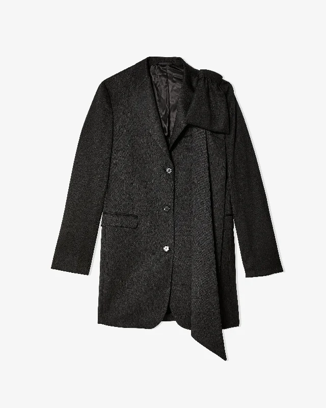 Simone Rocha - Women's Longline Shoulder Bow Plunge Jacket - (Charcoal) Knit Jacket Woven Jacket Fleece Jacket