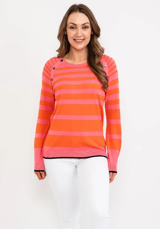 Fransa Striped Button Shoulder Sweater, Pink & Orange Satin Fabric Silk Fabric Chiffon Fabric