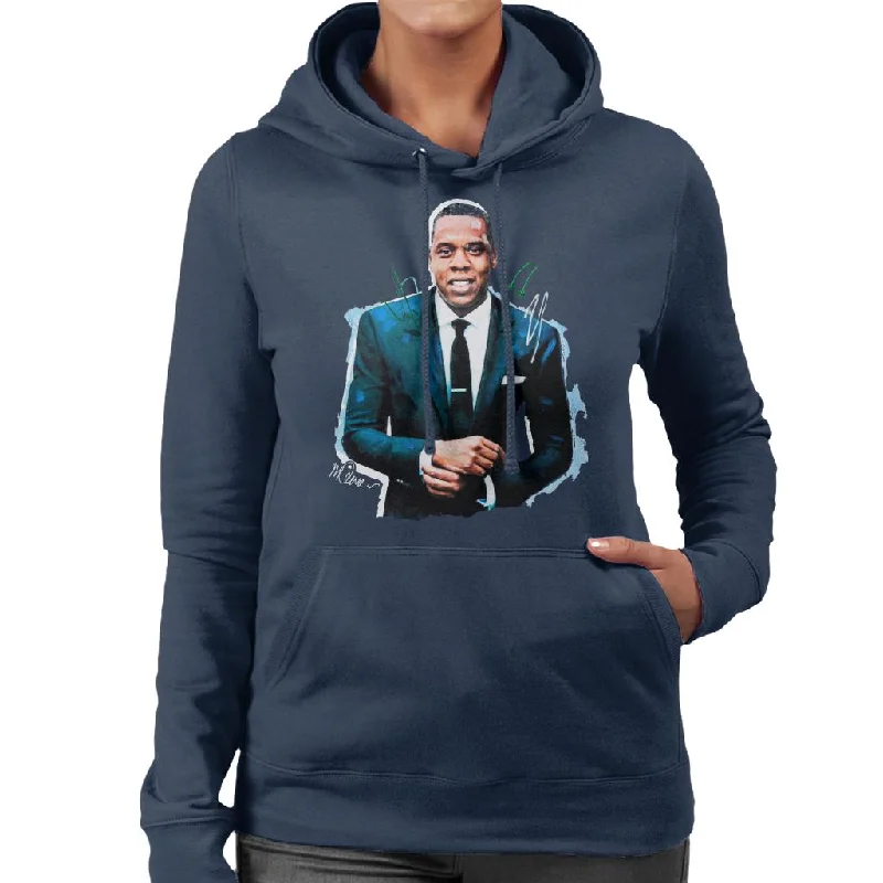 Sidney Maurer Original Portrait Of Jay Z Suit Women's Hooded Sweatshirt Hoodie with Mock Neck Collared Structured