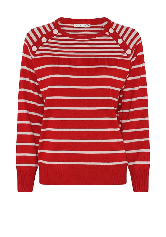 Micha Contrast Stripe Sweater, Red & Sand Print Jacquard Patchwork