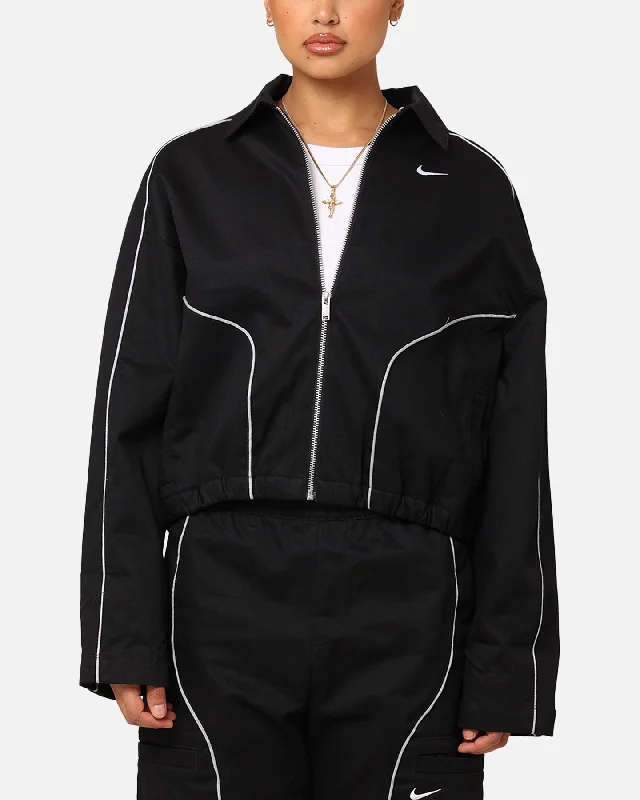 Nike Women's Sportswear Street Woven Jacket Black/Light Plum Collared Jacket Crew Neck Jacket Turtle Neck Jacket