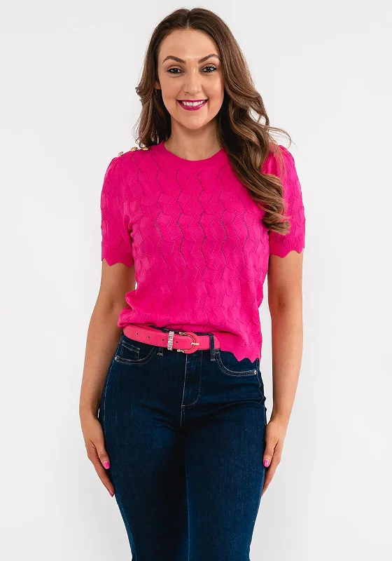 Seventy1 Short Sleeve Patterned Sweater, Fuchsia Tailored Straight A-Line