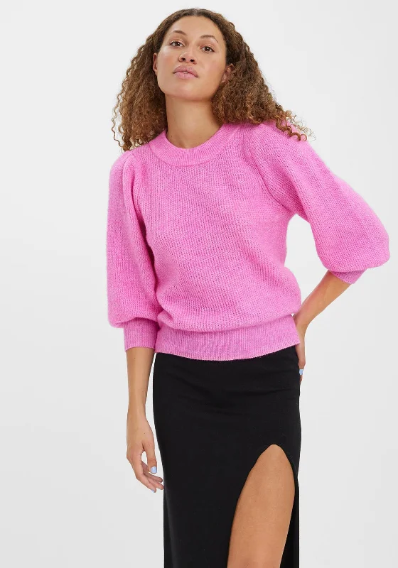 Vero Moda Three Quarter Sleeve Jumper, Cyclamen Faux Fur Fabric Real Fur Fabric Shearling Fabric