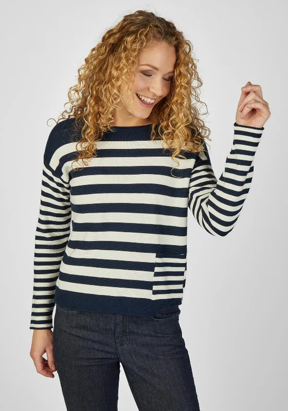 Rabe Contrast Stripe Sweater, Navy & Off White Houndstooth Herringbone Solid